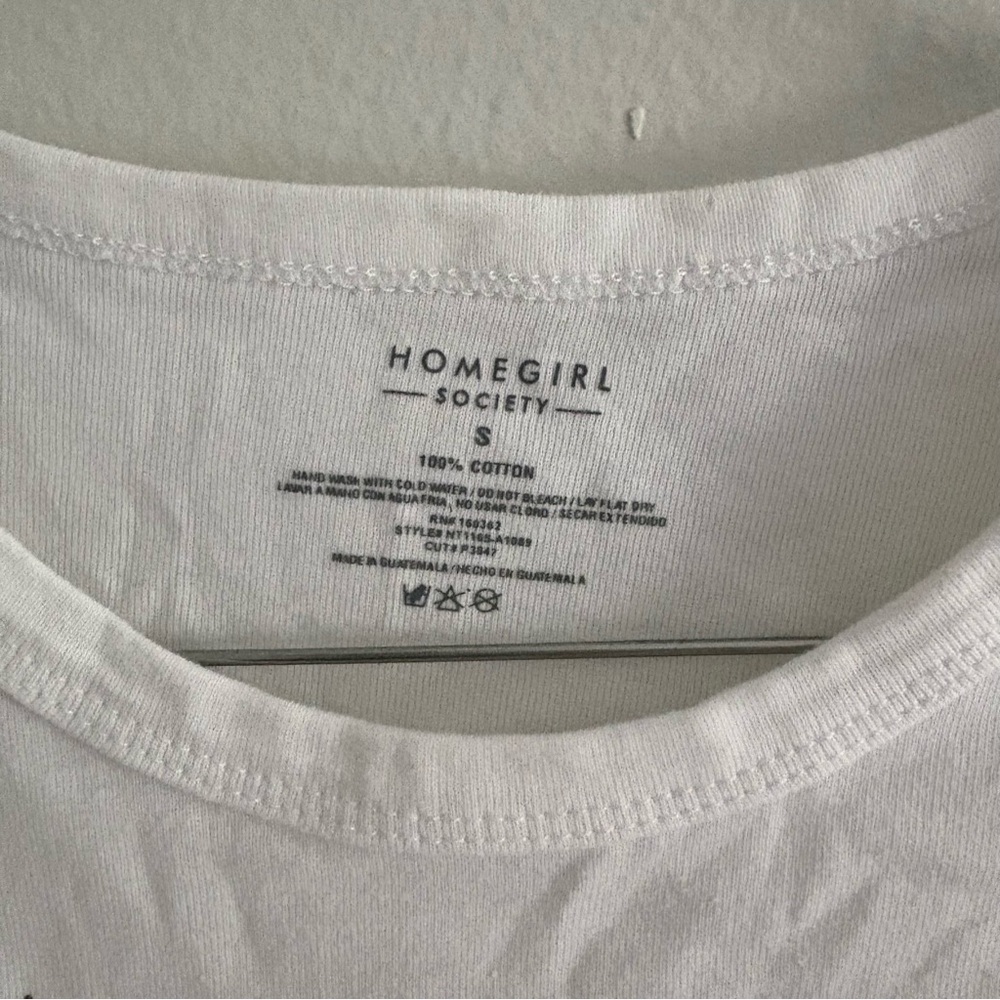 Homegirl Society • Cropped White Tank with Floral/Mushroom Design - Picture 2 of 3